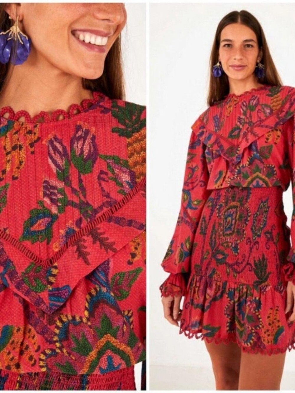 FARM RIO Red Sunset Tapestry Mini Dress ~ Blush Pink